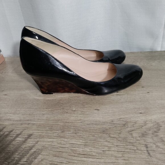 L.K.Bennett Black Wedges Size 40 US 10 Animal Print Wedge - Picture 1 of 9